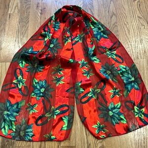 Festive Red and Green Floral Scarf